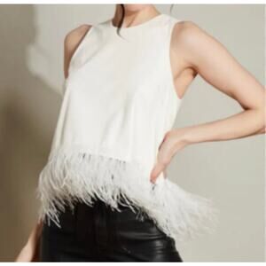 Anthropologie Hutch JoJo Faux Vegan Leather White Feather Trim Crop Top Large